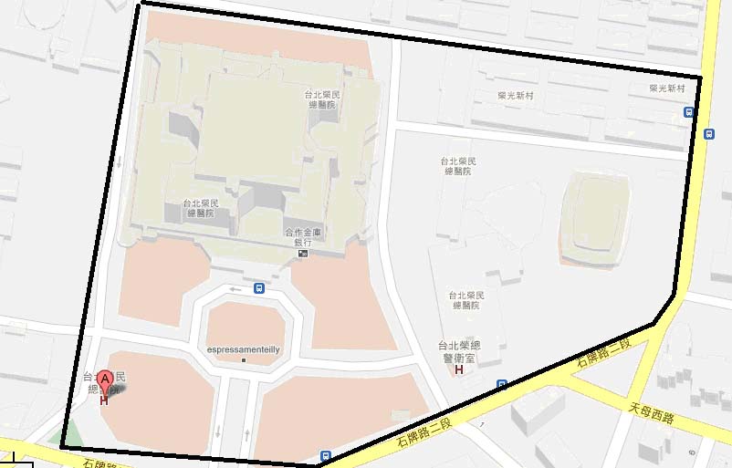 <臺北榮民總醫院禁菸區示意圖>