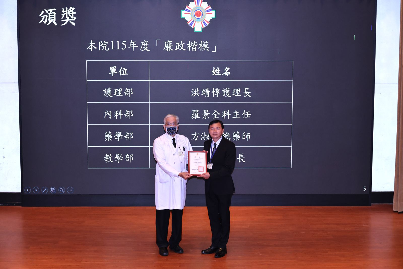 115年度廉政楷模-教學部余欣儒組長