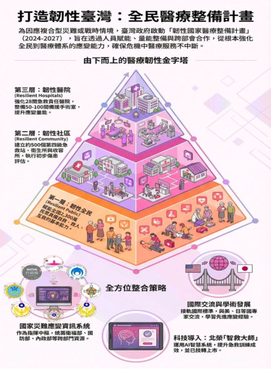 打造韌性臺灣：全民醫療整備計畫說明圖