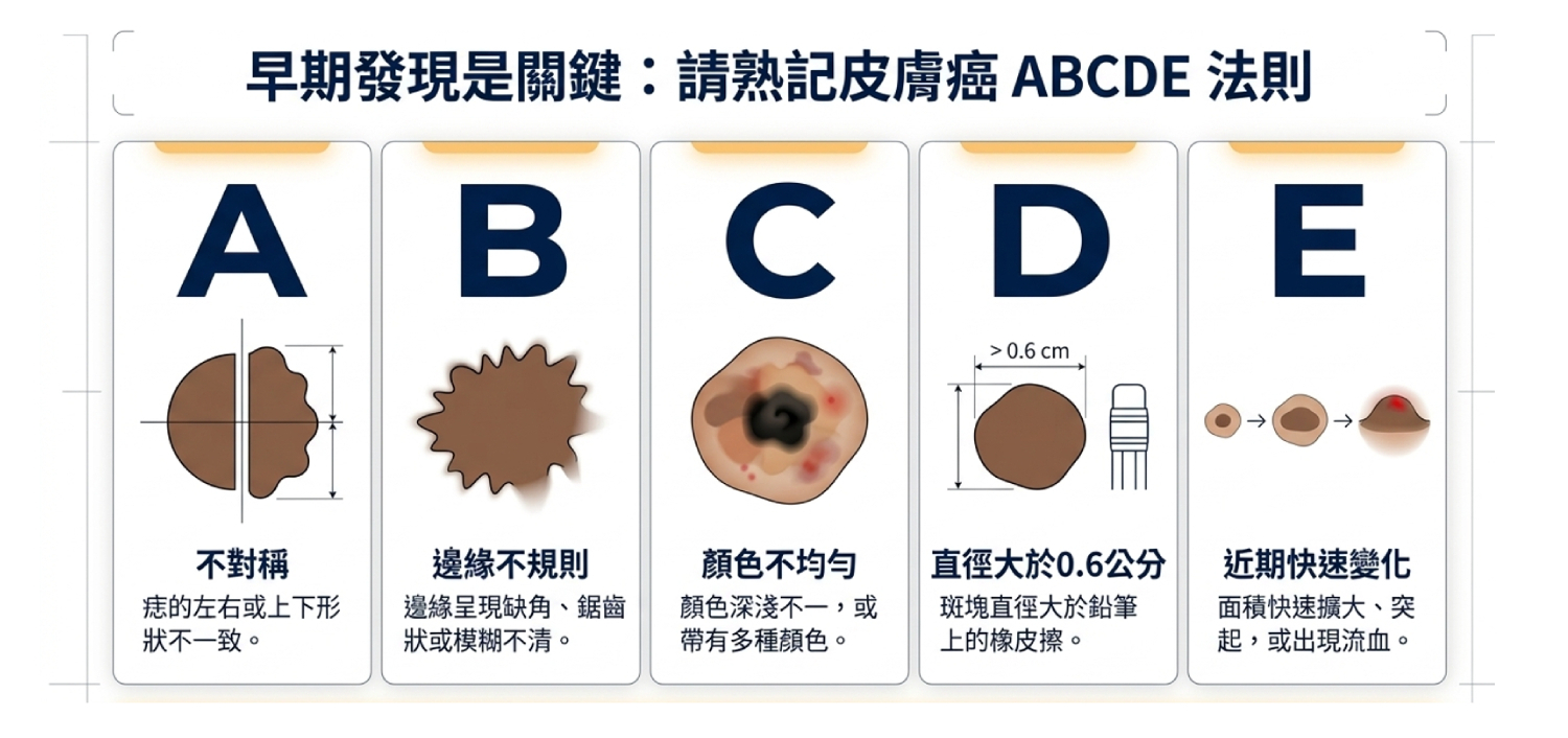 早期發現是關鍵:請熟記皮膚ABCED法則